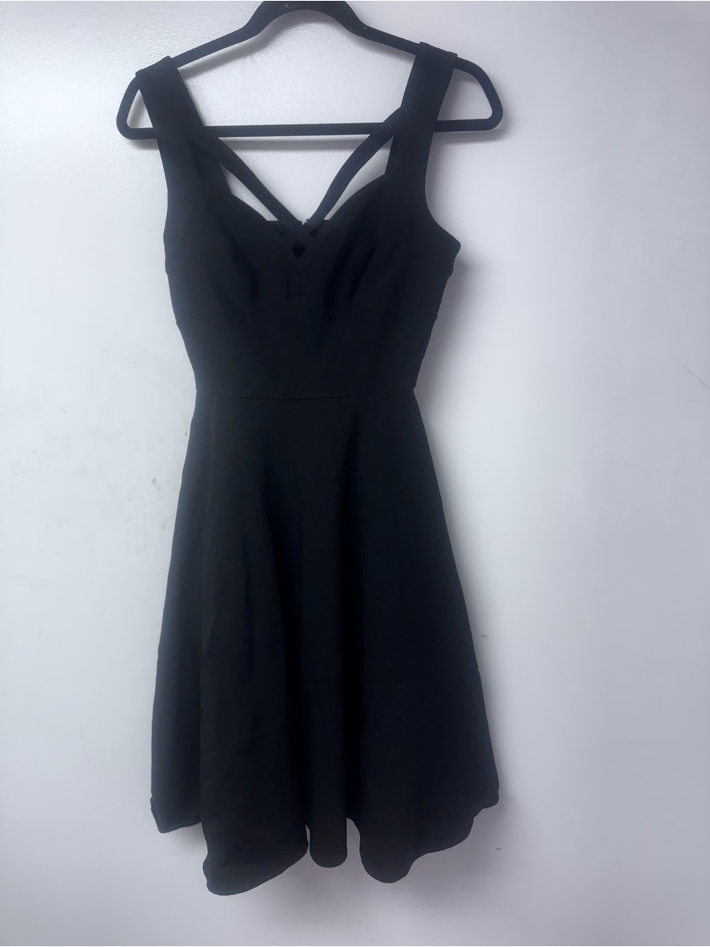 Voodoo Vixen Black Fit & Flare Swing Dress Criss Cross Strap Retro Pin Up Small - Picture 4 of 12